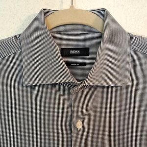 Boss Hugo Boss Sharp Fit Dress Shirt Men's 16.5 Black White Check Long Sleeve